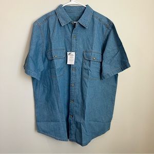 “BOULDER CREEK” Men’s Blue Denim Button Up Shirt, Short Sleeve, XL 100% Cotton